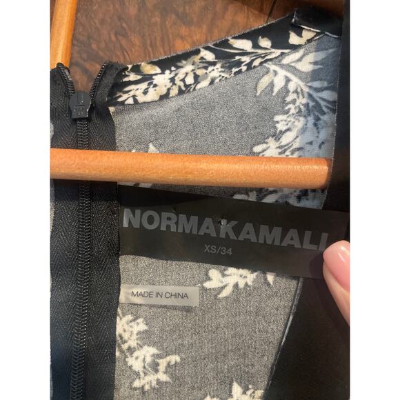NORMA KAMALI Floral Print Shirred Jumpsuit STRETCHY SLINKY Wide Leg Black Sz XS - Picture 3 of 8